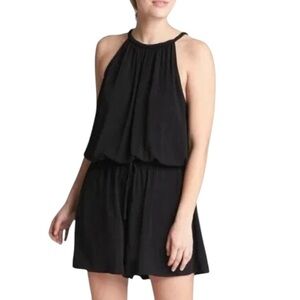 NWT Michael Lauren Tie Shoulder Smocked Waist Knit Mini Dress Black Size L